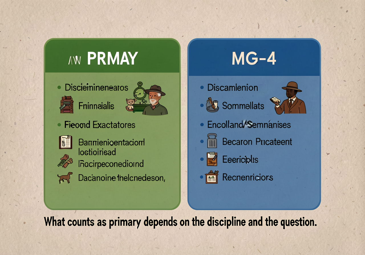 MG-4 primary/secondary taxonomy anchor displayed: 2-column card with discipline-specific examples. Primary green; second