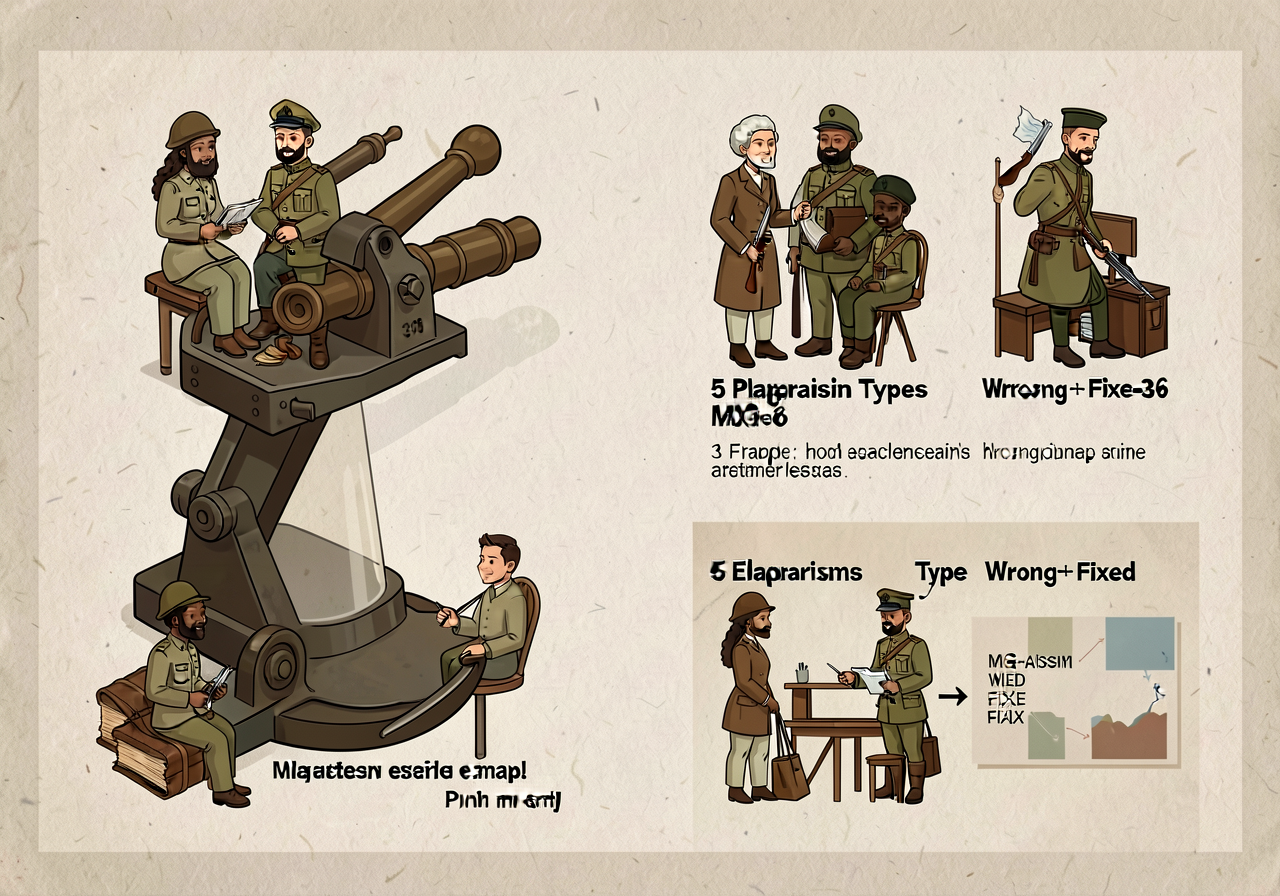 MG-36 anchor: 1-page reference with 5 plagiarism types and wrong+fixed example per type. Print-ready 11x17.