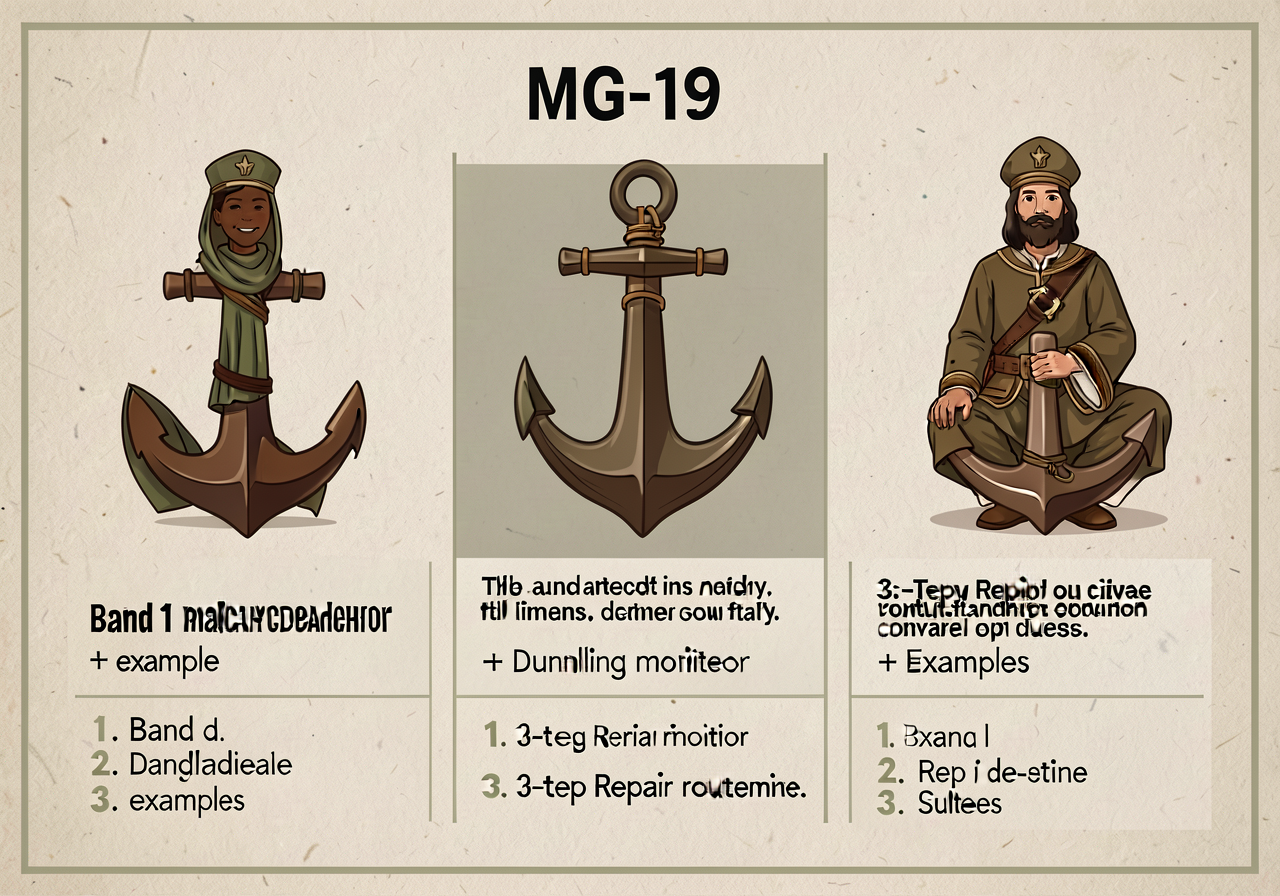 MG-19 anchor: 3-band card. Band 1 misplaced modifier definition + example. Band 2 dangling modifier definition + example