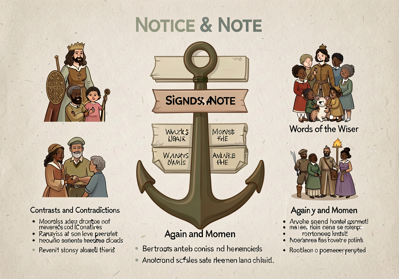 MG-21 Notice & Note 4-signpost anchor displayed: Contrasts and Contradictions / Words of the Wiser / Again and Again / M