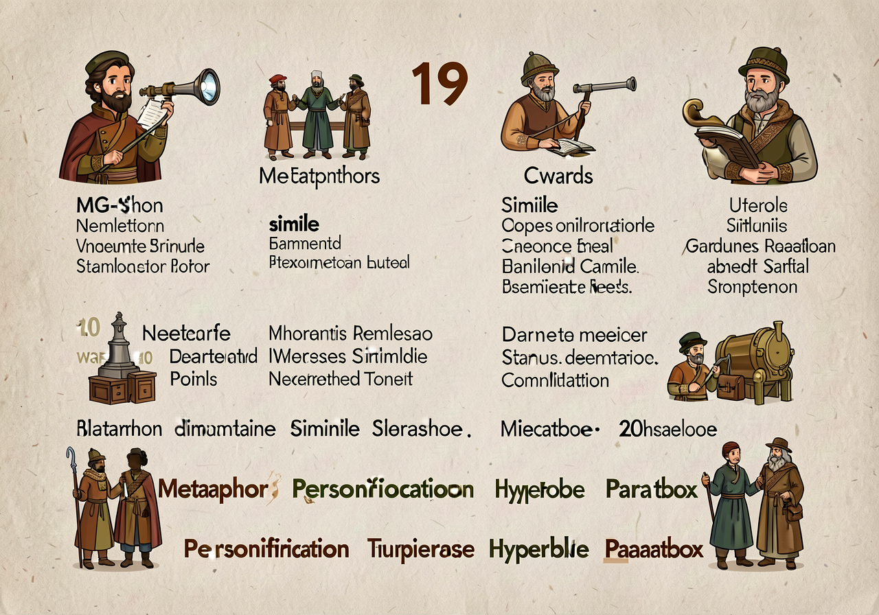 MG-19 complete with all 20 words and definitions. Final 5 words highlighted (metaphor, simile, personification, hyperbol