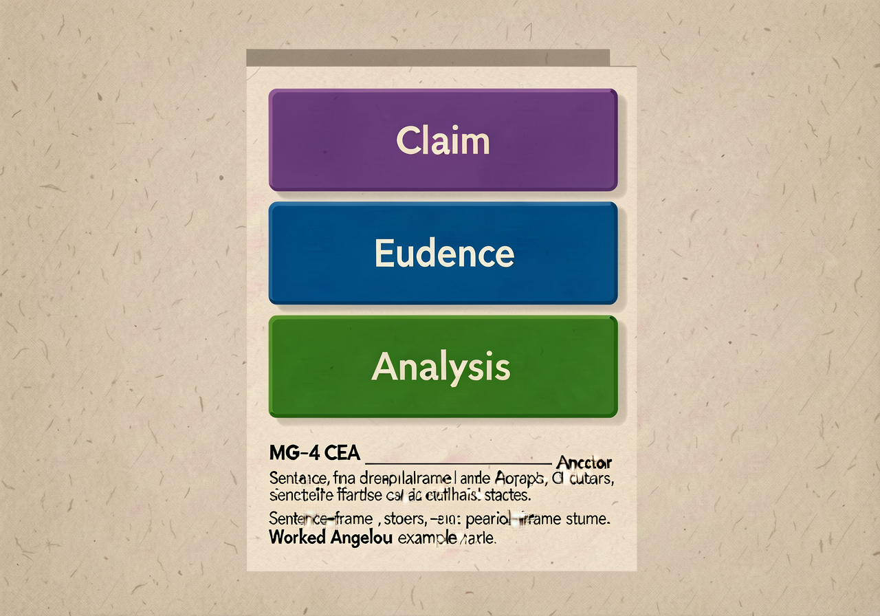 MG-4 CEA analytical-paragraph anchor displayed: 3-part stacked card with Claim (purple) / Evidence (blue) / Analysis (gr