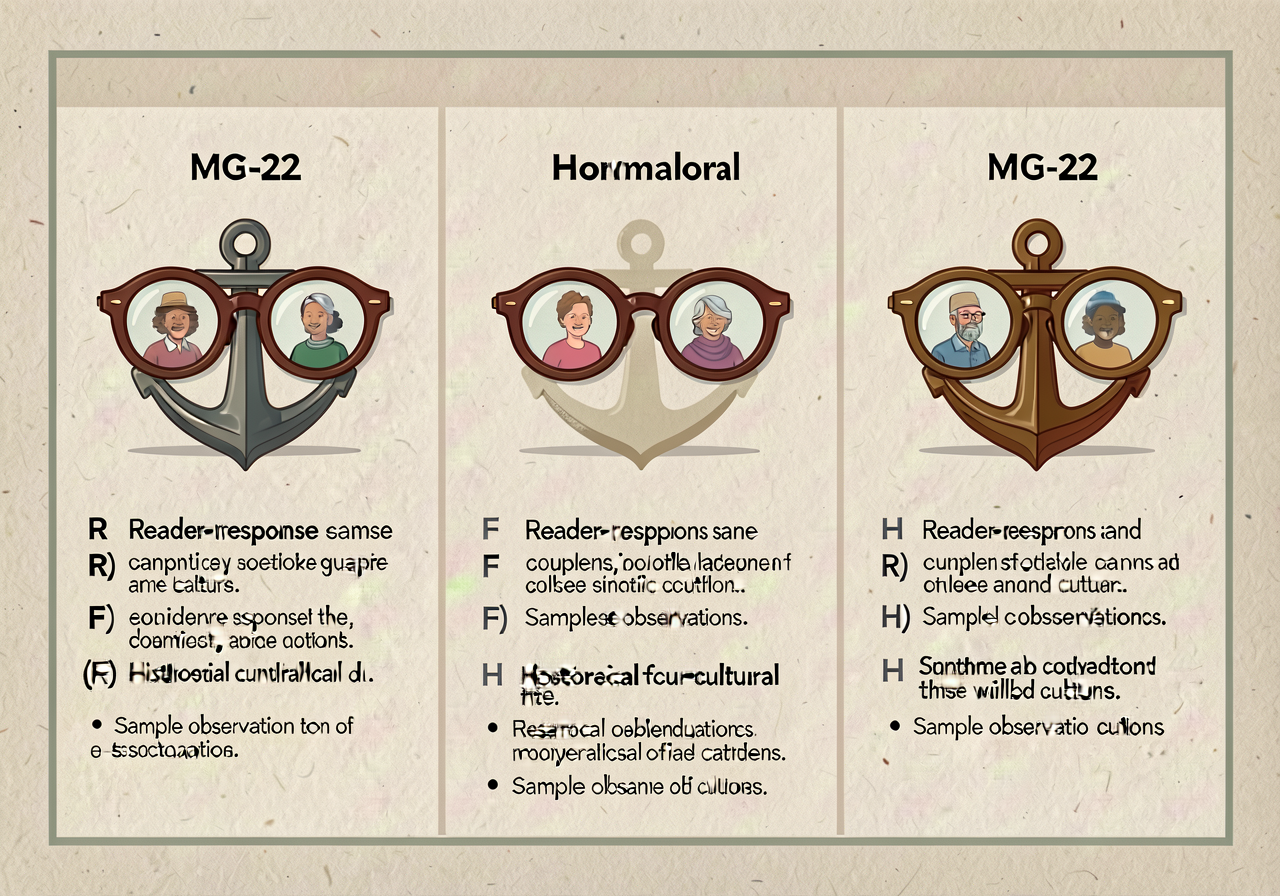 MG-22 anchor: 3-column card with reader-response (R) / formalist (F) / historical-cultural (H) — central question + samp