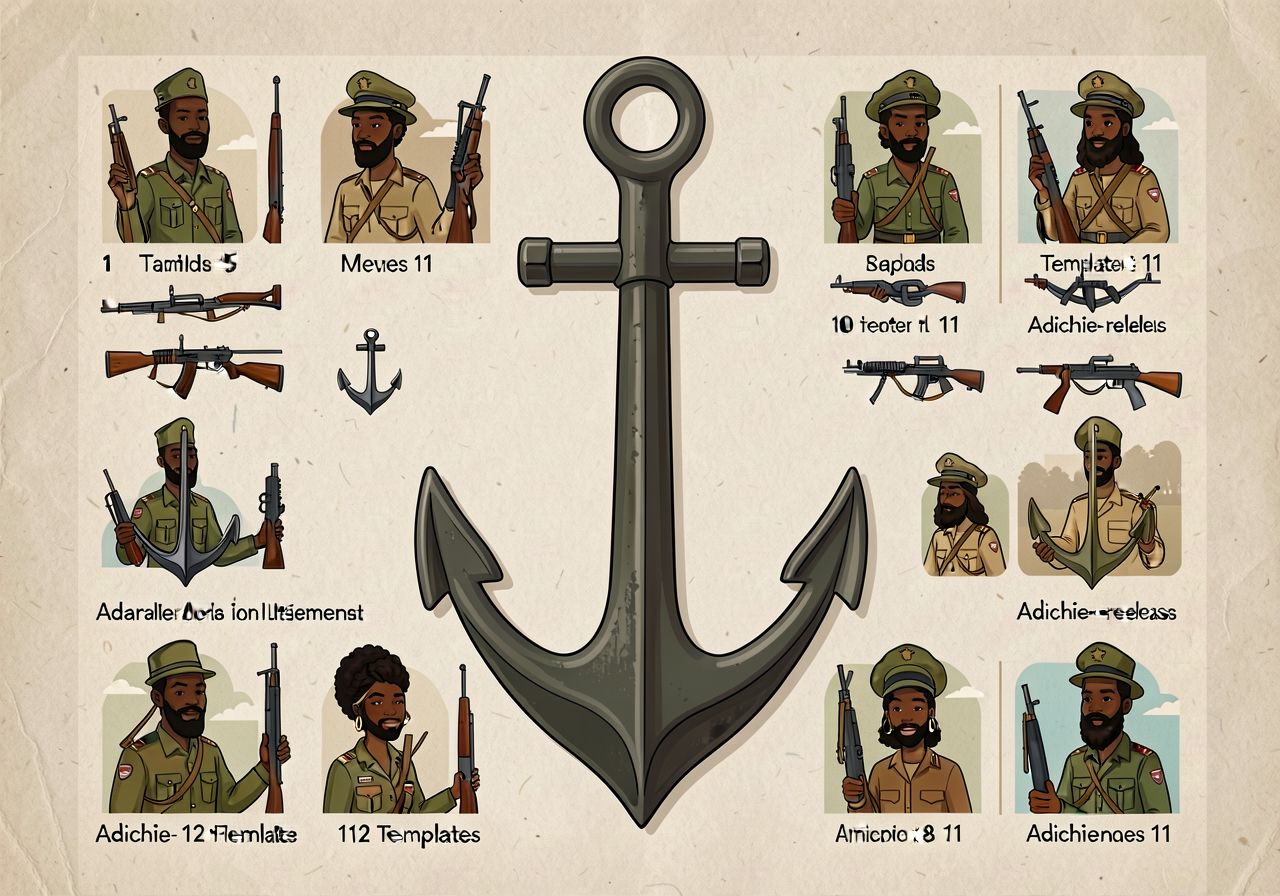 MG-3 anchor with all 12 templates. Templates 1, 5, 8, 10, 11 highlighted as Adichie-relevant. Print-ready 18x24.
