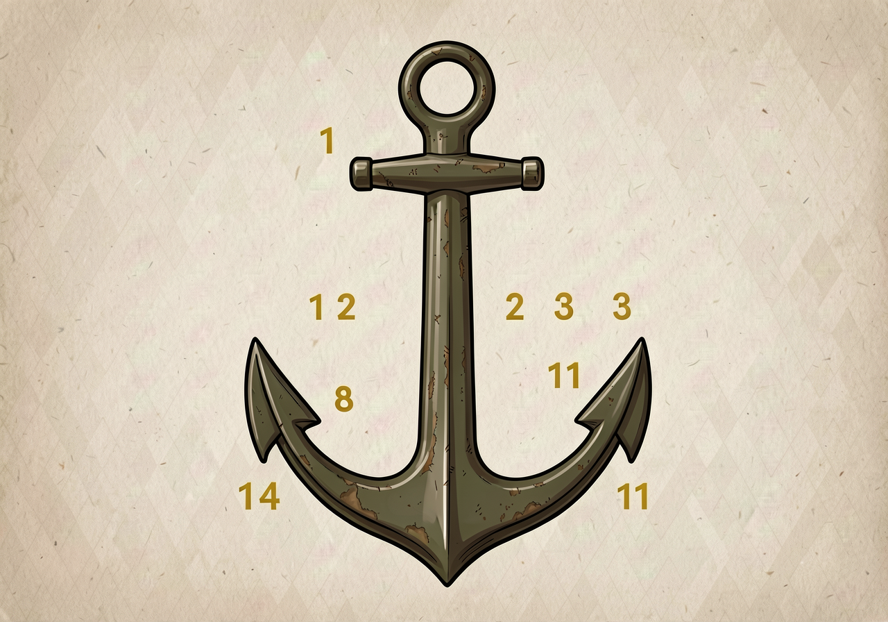 MG-3 anchor with templates 1, 2, 3, 4, 8, 11 highlighted in gold. Print-ready 18x24.