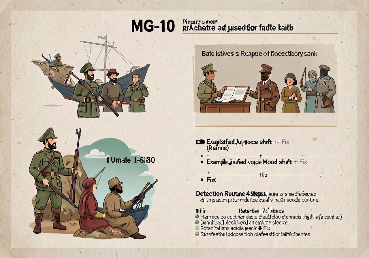 MG-10 anchor: 1-page reference with rule, example of unjustified voice shift + fix, example of unjustified mood shift + 