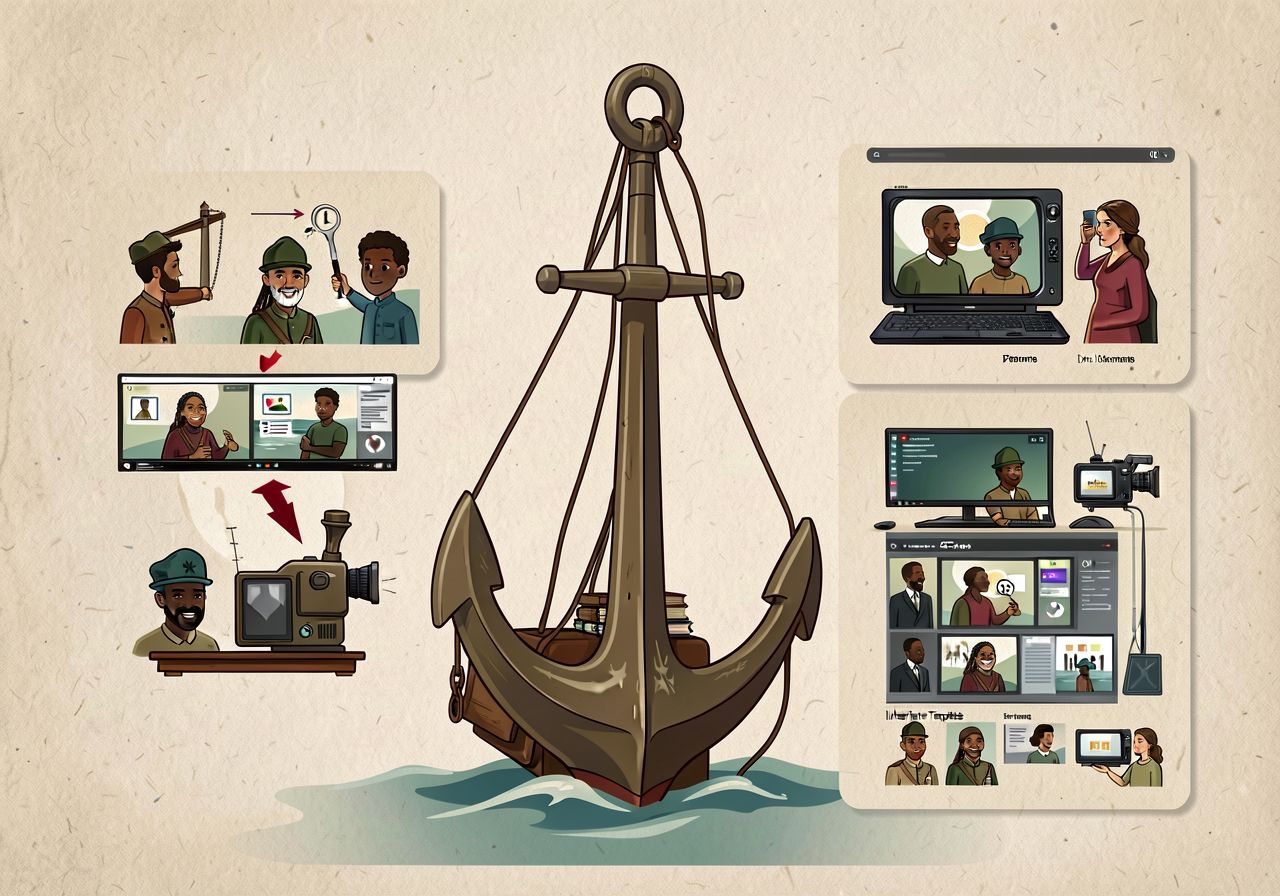 MG-15 anchor with video/multimedia and interview templates highlighted. Print-ready 18x24.