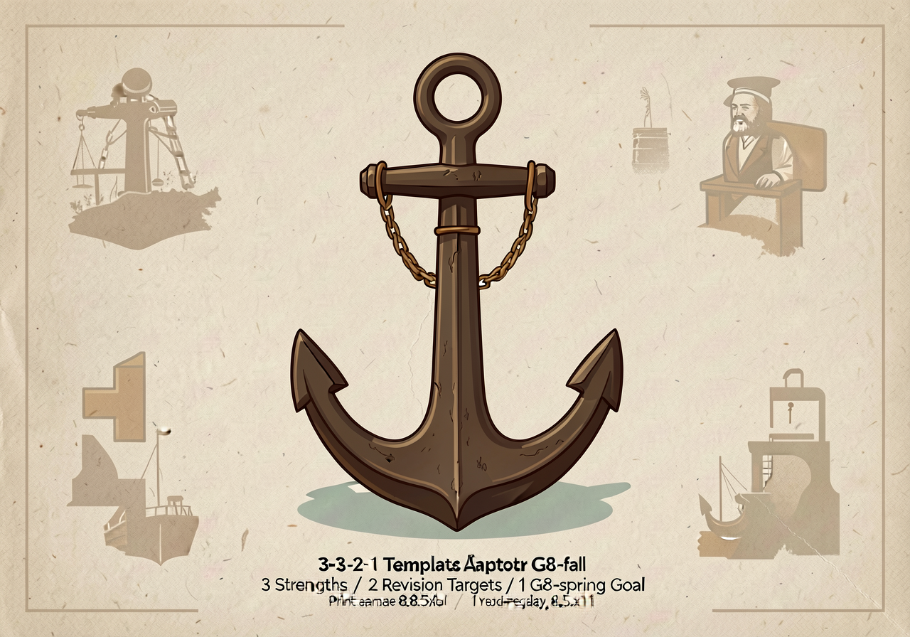 MG-31 anchor: 3-2-1 template adapted for G8-fall (3 strengths / 2 revision targets / 1 G8-spring goal). Print-ready 8.5x