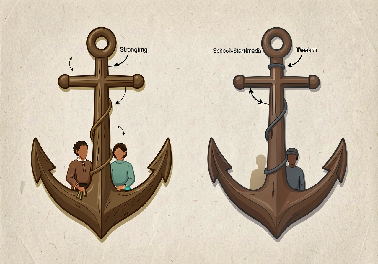 Anchor with 2 sample proposals side by side — strong (school-start-times) and weak (social media). Differences annotated