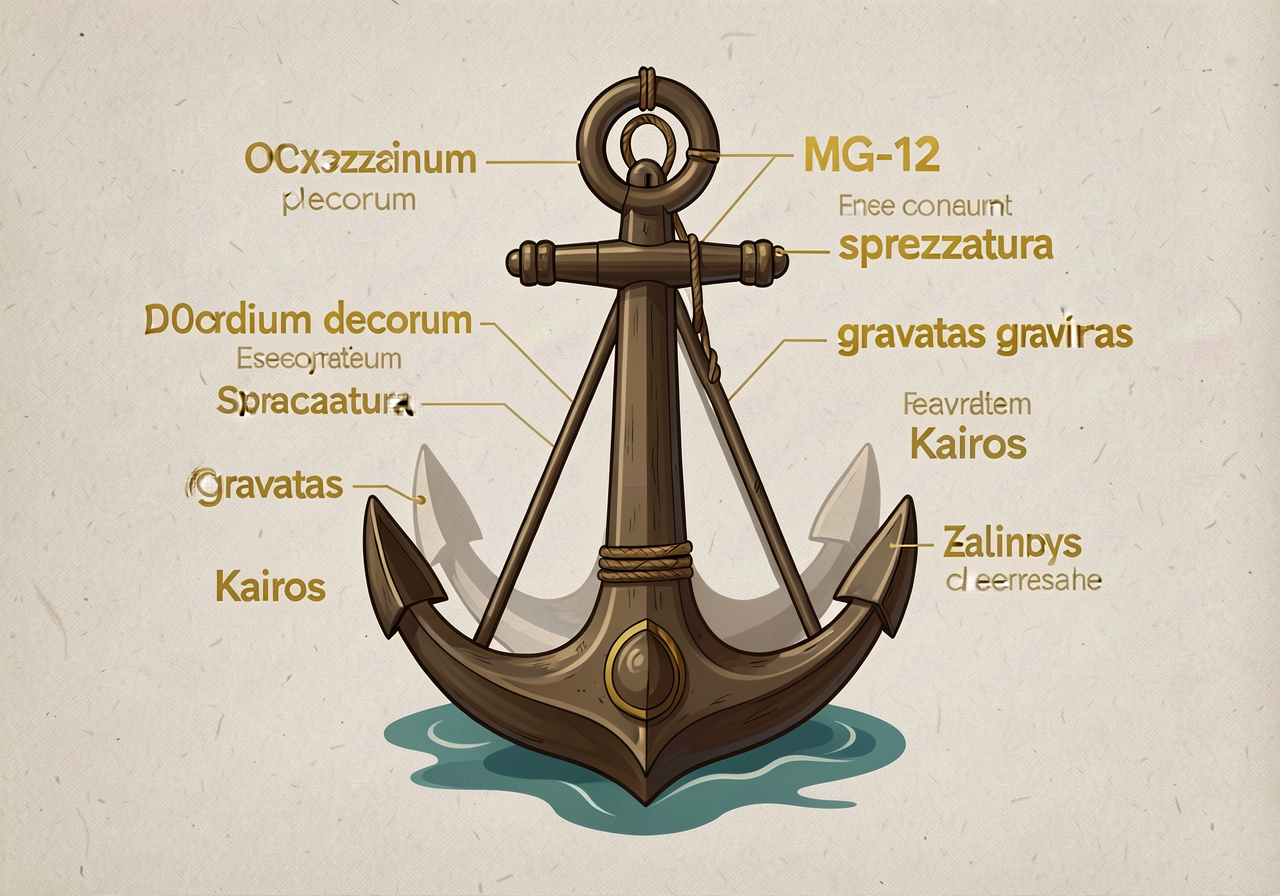 MG-12 anchor with exordium / decorum / sprezzatura / gravitas / kairos highlighted in gold; etymology per word. Print-re
