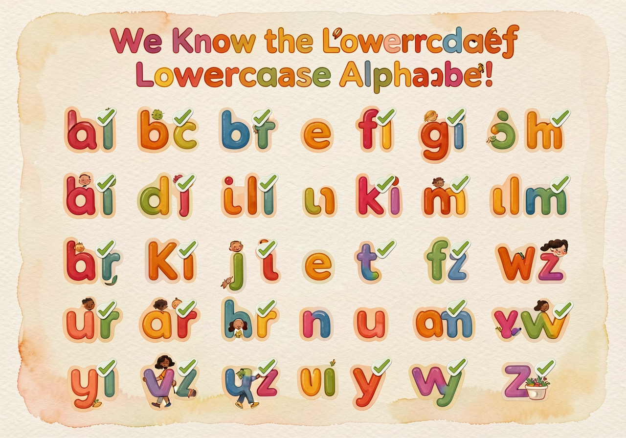 Wall chart 'We Know the Lowercase Alphabet!' All 26 lowercase letters displayed in alphabetical order in 3-inch height. 