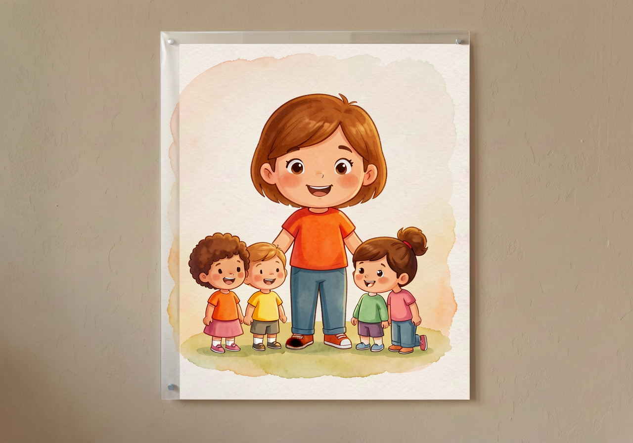 Mounted on classroom wall at child-eye-height (24-36 inches) with laminated surface for repeated dry-erase use.