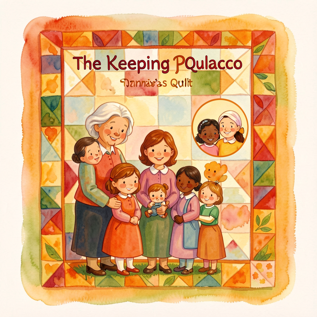 Reproduction of Patricia Polacco's The Keeping Quilt cover (Simon & Schuster 1988) and the four-generation 'Anna - Anna'