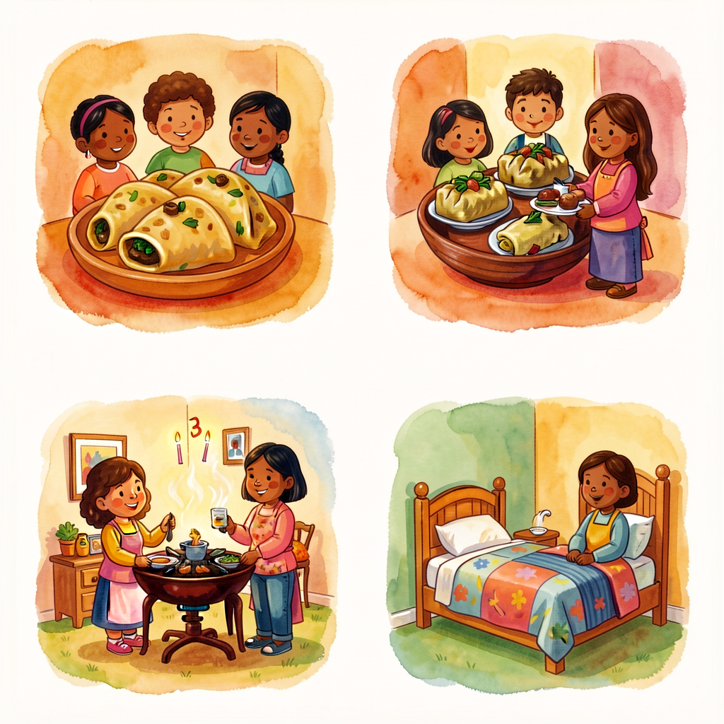 Reproduction of selected spreads from Carmen Lomas Garza's Cuadros de Familia / Family Pictures (Children's Book Press 1