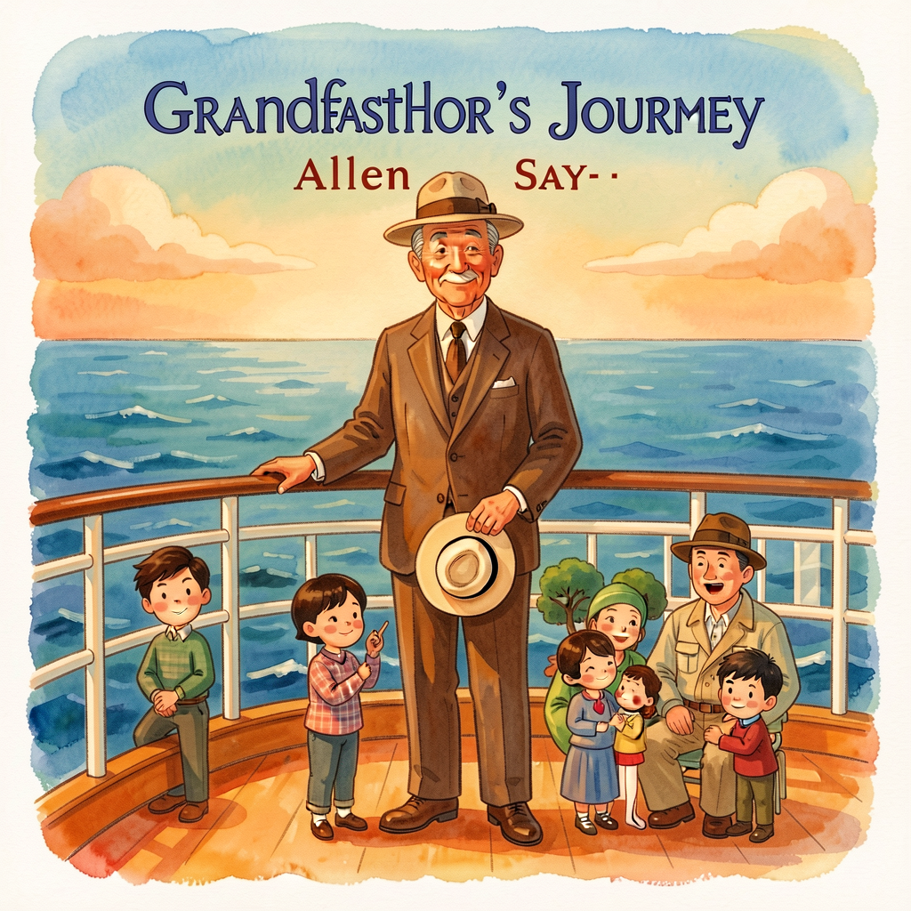 Reproduction of Allen Say's Grandfather's Journey cover (Houghton Mifflin 1993, Caldecott Medal) showing the grandfather