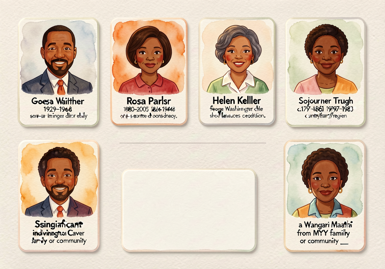 36x48-inch chart with 6 photo-illustrated portrait tiles (4x6 inches each) for: Martin Luther King Jr. (1929-1968), Rosa