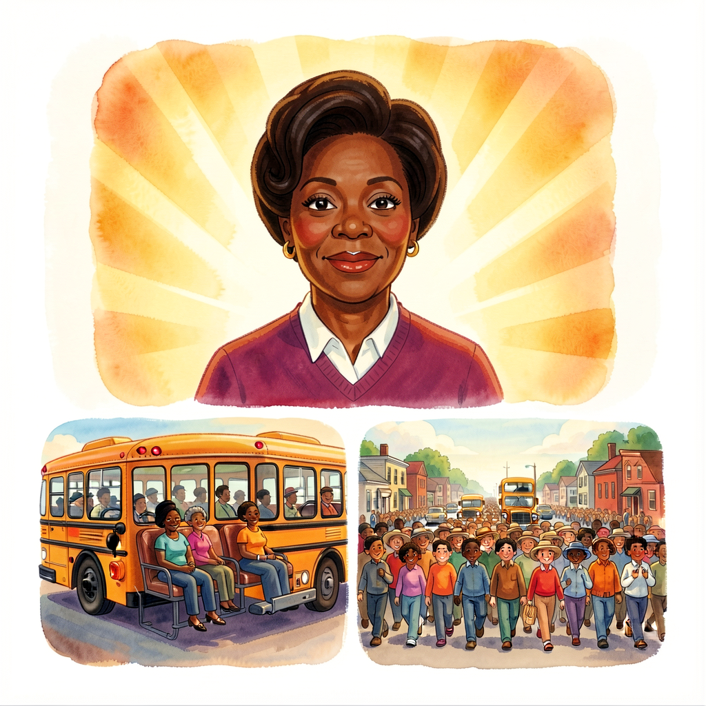 Reproduction of Bryan Collier's Caldecott Honor cover for Rosa by Nikki Giovanni (Holt 2005) - Rosa Parks's portrait wit