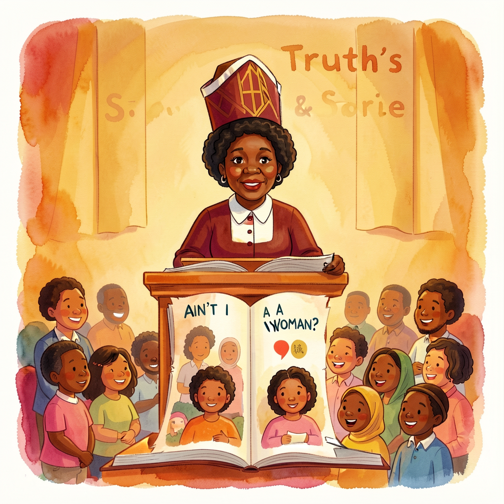 Reproduction of Brian Pinkney's cover for Andrea Davis Pinkney's Sojourner Truth's Step-Stomp Stride (Little Brown 2009)