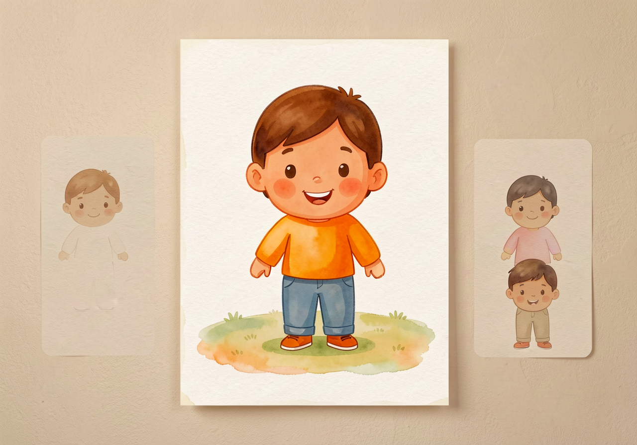 Mounted on classroom wall at child-eye-height; each child gets a personal-size version (11x17) to complete in lesson 16 