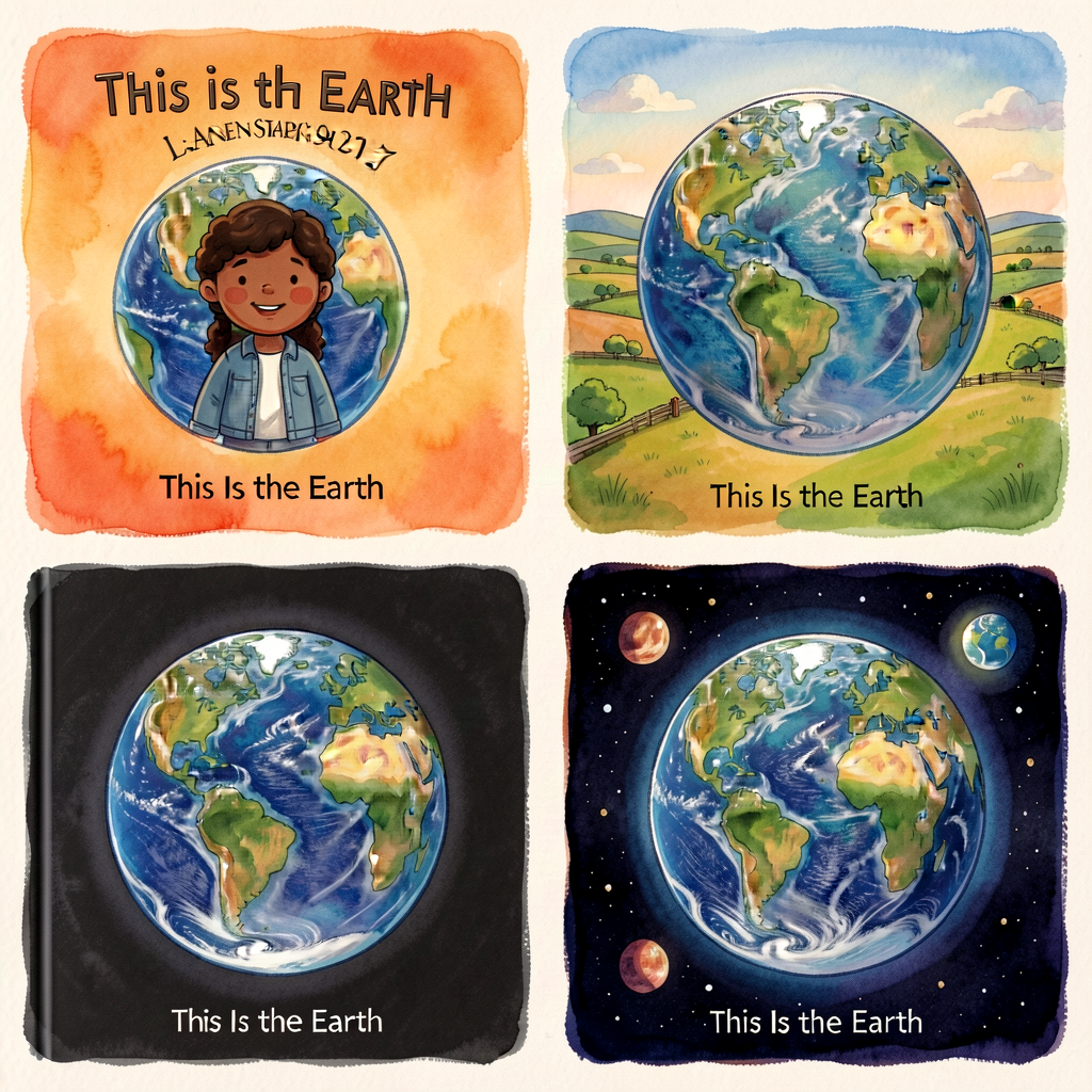 Book cover + 3 photographed spreads from Lane Smith's 2017 'This Is the Earth.' Whole-Earth illustrations from various d