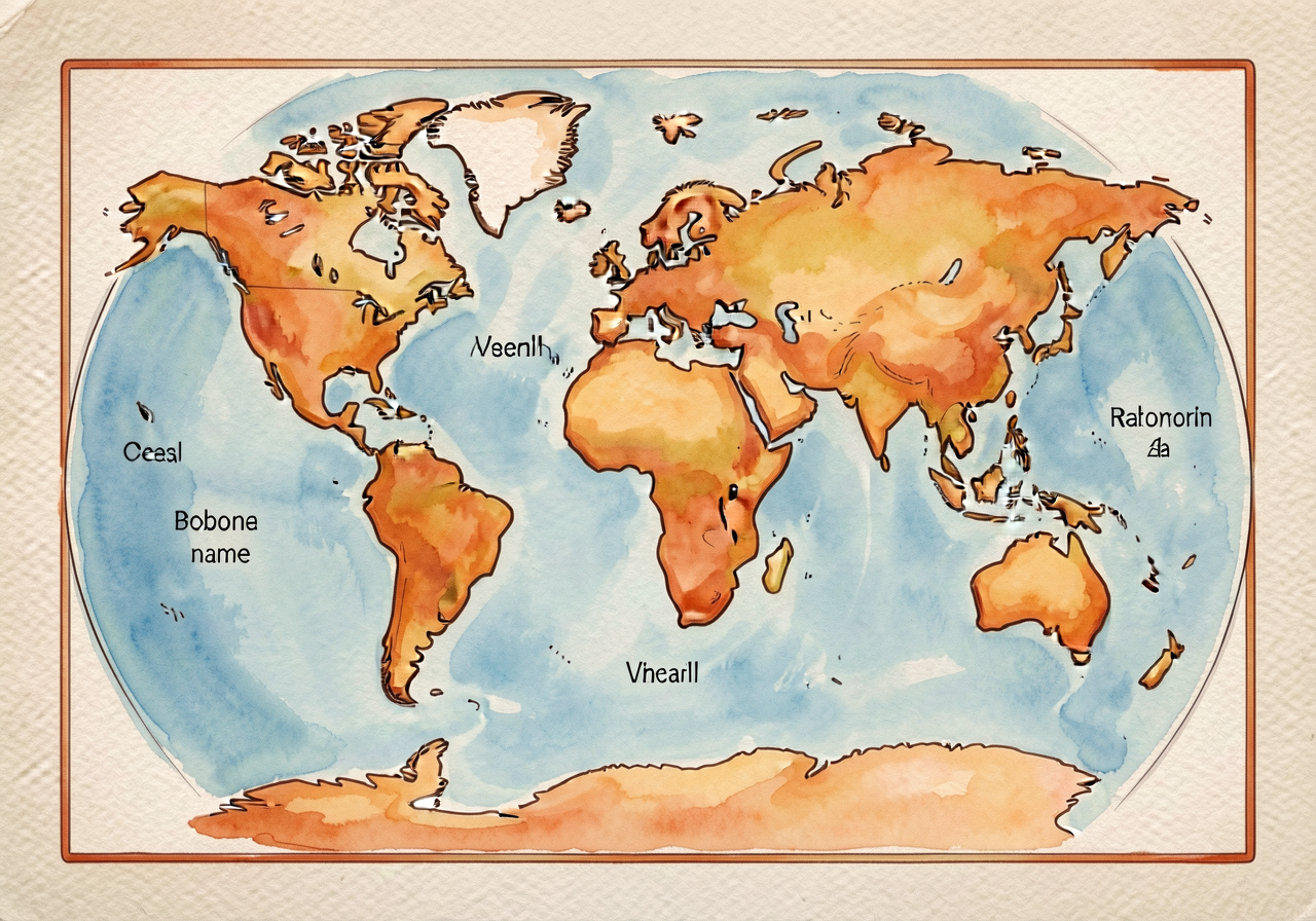 11x17 inch outline world map per child (Robinson projection). 7 continents outlined; 5 oceans labeled. Color-by-name pro