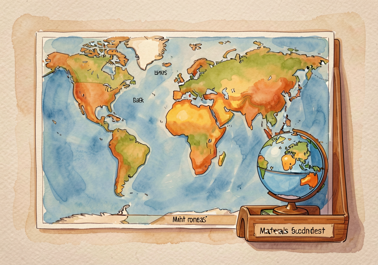 MG-7 with 5 oceans labeled + companion globe. Stored in labeled tray on materials shelf for repeated independent-practic