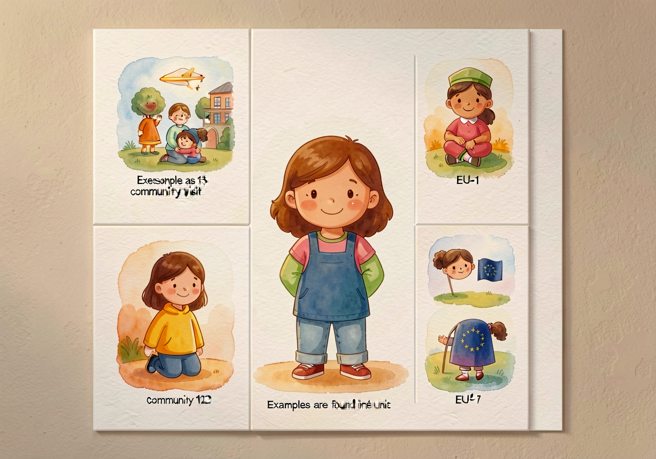 Mounted on classroom wall at child-eye-height; example tiles refreshed by lesson as examples are found in the unit (e.g.