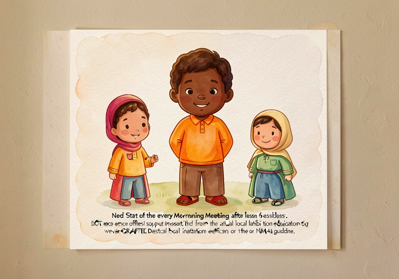 Mounted on classroom wall at child-eye-height. Recited at the start of every Morning Meeting after lesson 6 establishes 