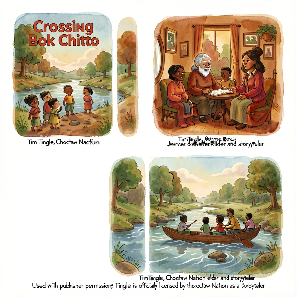 Three reproductions from Tim Tingle 'Crossing Bok Chitto' (Cinco Puntos 2006) illustrated by Jeanne Rorex Bridges (Chero