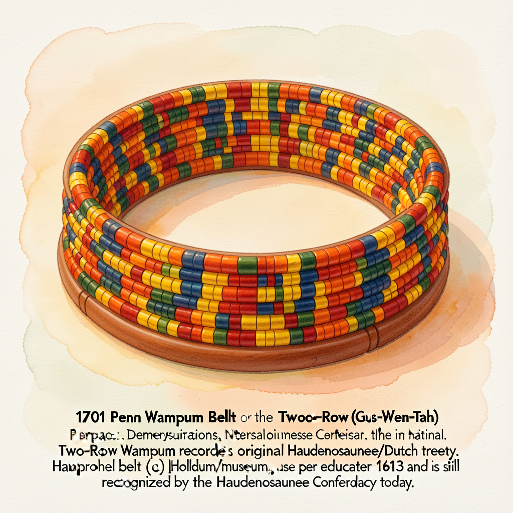 Photo 8x10 of an authentic wampum belt - the 1701 Penn Wampum Belt or the Two-Row Wampum (Gus-Wen-Tah) replica - with pe