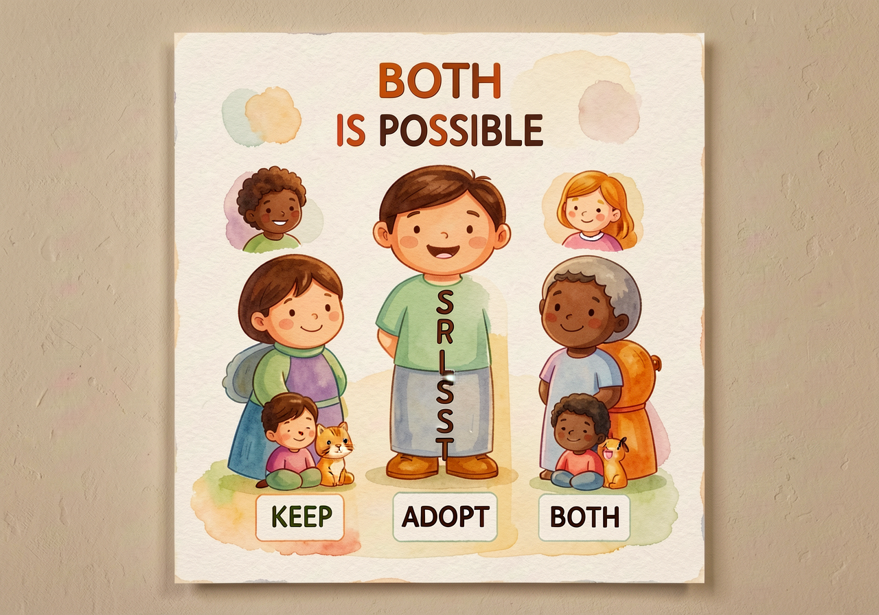 Mounted on classroom wall at child-eye-height. The CENTER column 'BOTH IS POSSIBLE' is INTENTIONAL - this is the unit's 