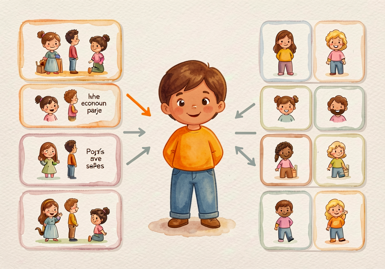 Reflexive-pronoun pairing card set: 7 subject cards on left, 7 reflexive cards on right, arrows ready for matching. Prin