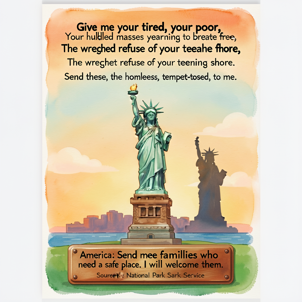 Poster 11x17 with the famous 4-line excerpt: 'Give me your tired, your poor, / Your huddled masses yearning to breathe f