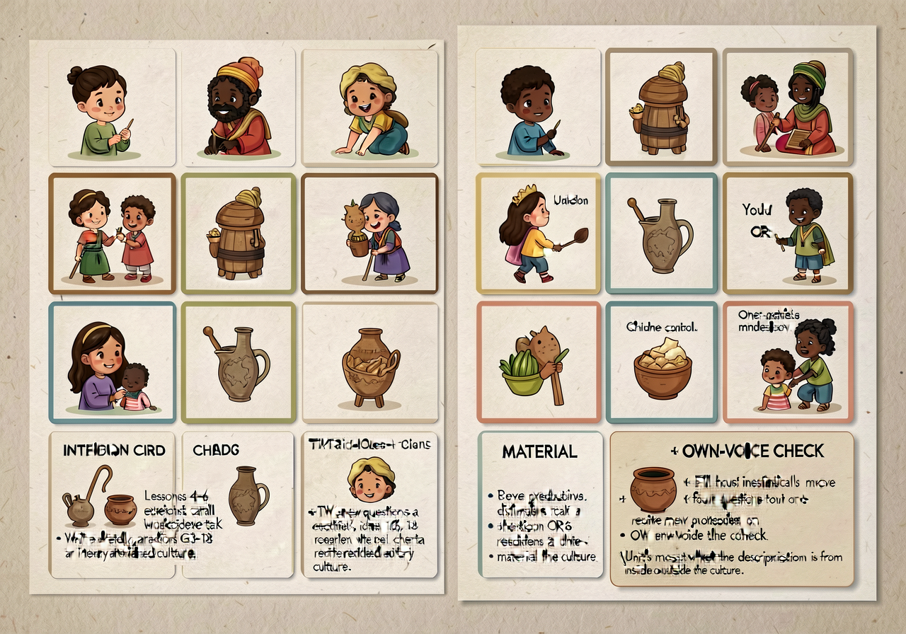 One physical card per child + a wall-sized version of the same card. Used in lessons 4-6, 16, 18 on every artifact-readi
