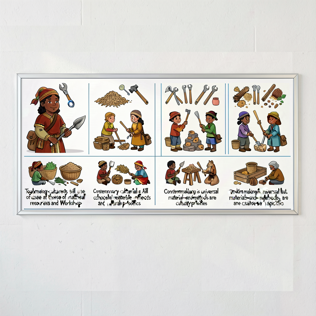 Mounted on classroom wall at child-eye-height. The horizontal sequence is INTENTIONAL but NOT meant to imply linear prog