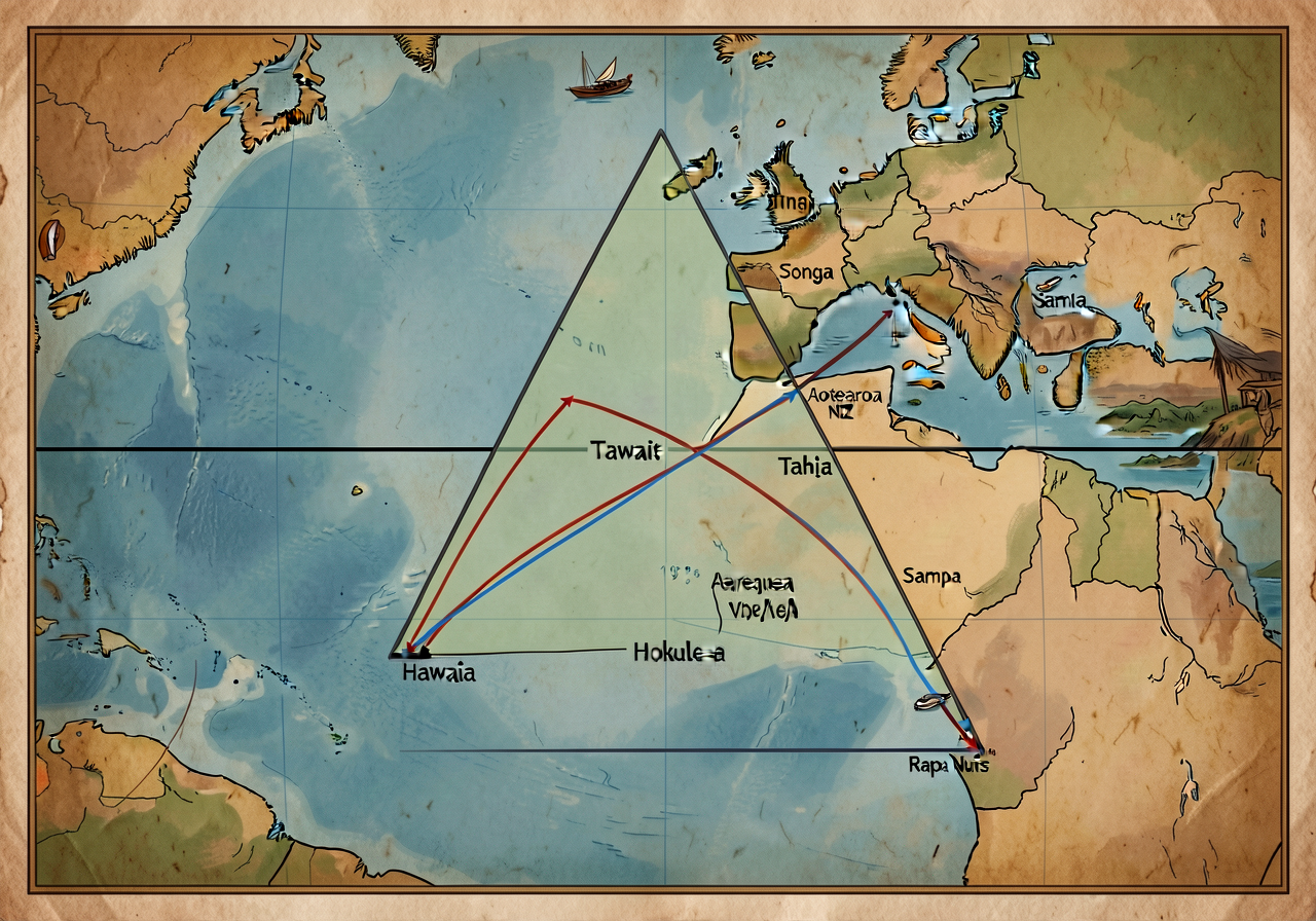 MG-3 map D 24x36-inch laminated map with the Polynesian Triangle (Hawaii, Aotearoa-NZ, Rapa Nui) outlined, key voyaging 