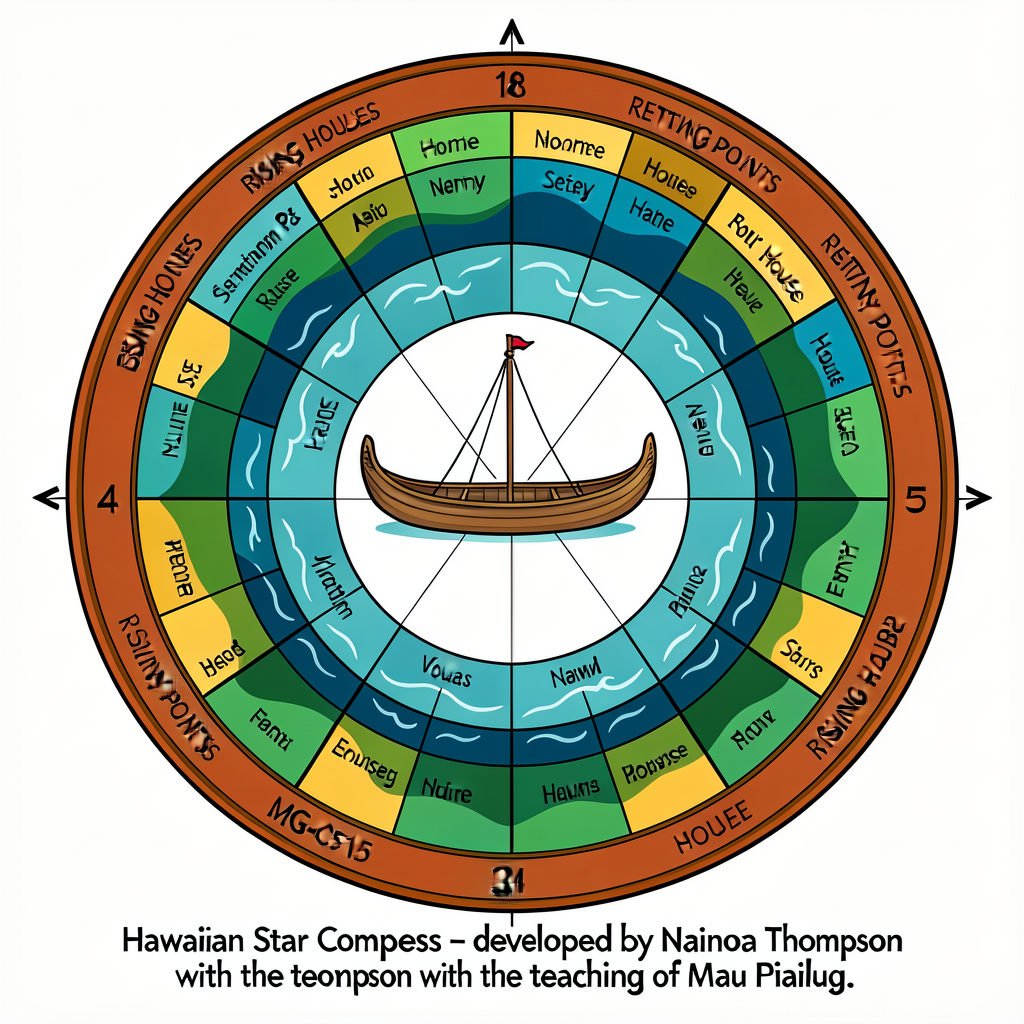 MG-15 18-inch diameter laminated circular star compass with 32 named houses marking rising and setting points of 4 named