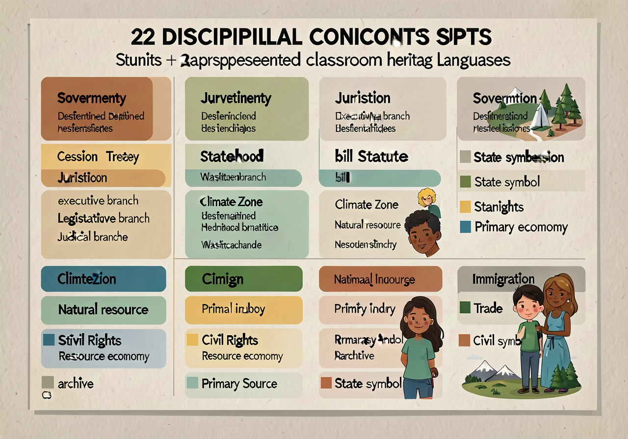 Concept Wall - 24x36-inch wall chart listing the unit's 22 disciplinary concepts with student-facing definitions in thre