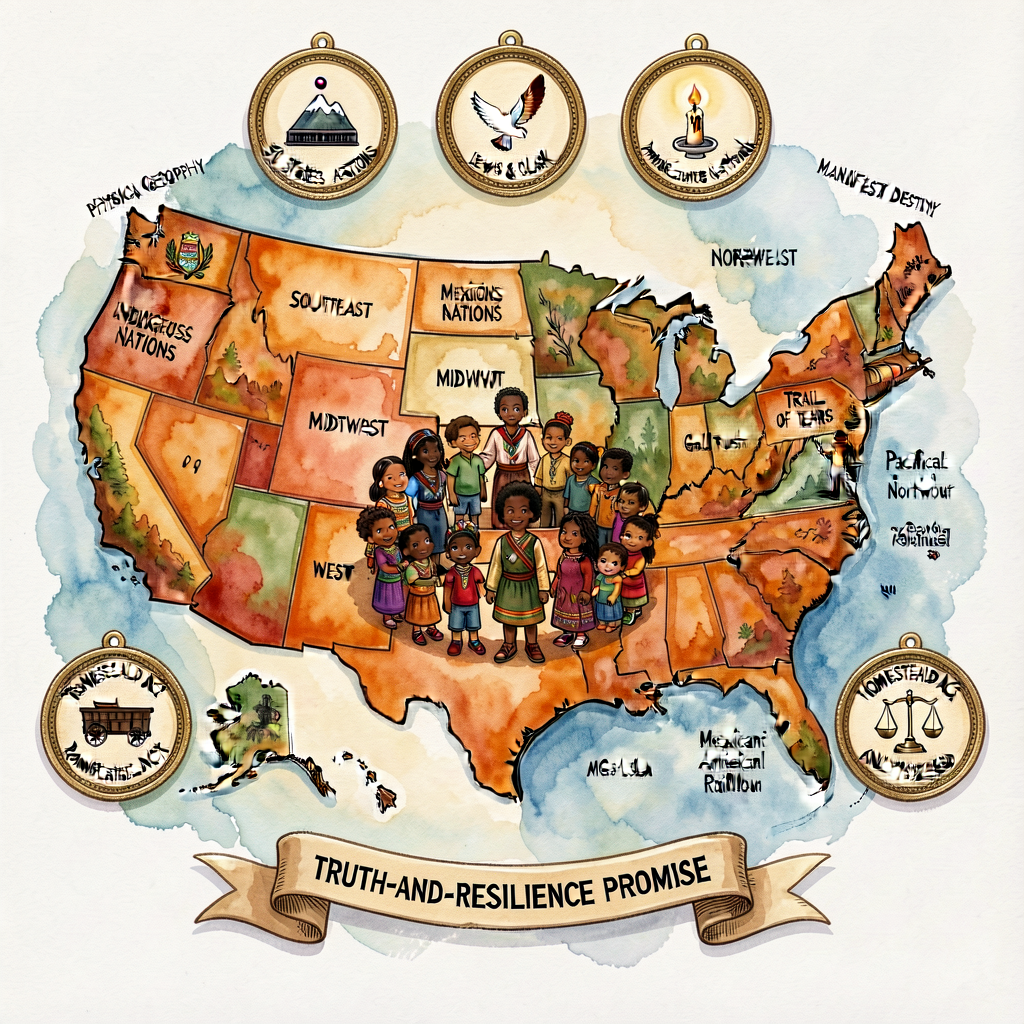 Unit-opener anchor: a richly layered illustration of the continental United States with the 8 sub-regions (Northeast, So