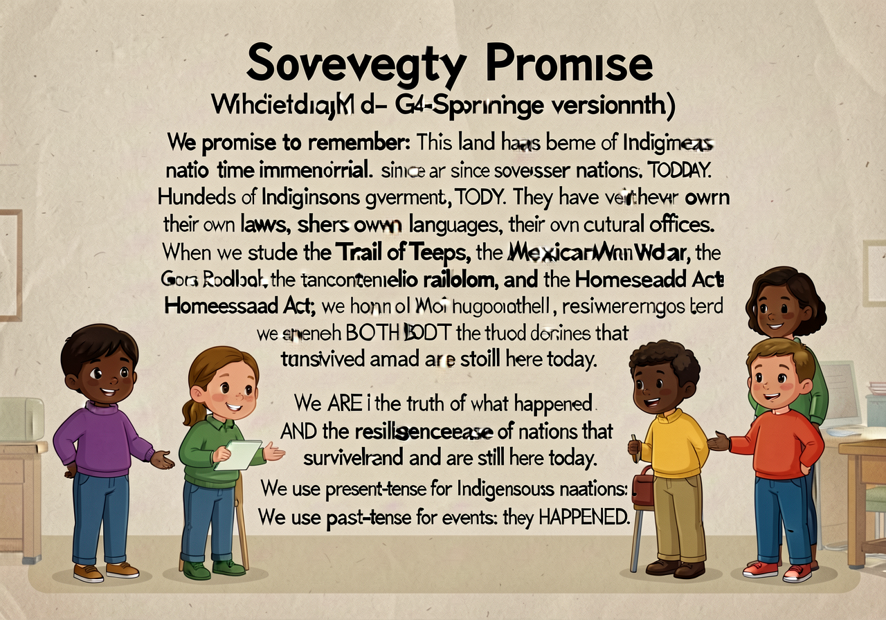 Sovereignty Promise (intensified G4-Spring version, MG-8b carryover from G4-Fall MG-8). Plain typography on classroom wa