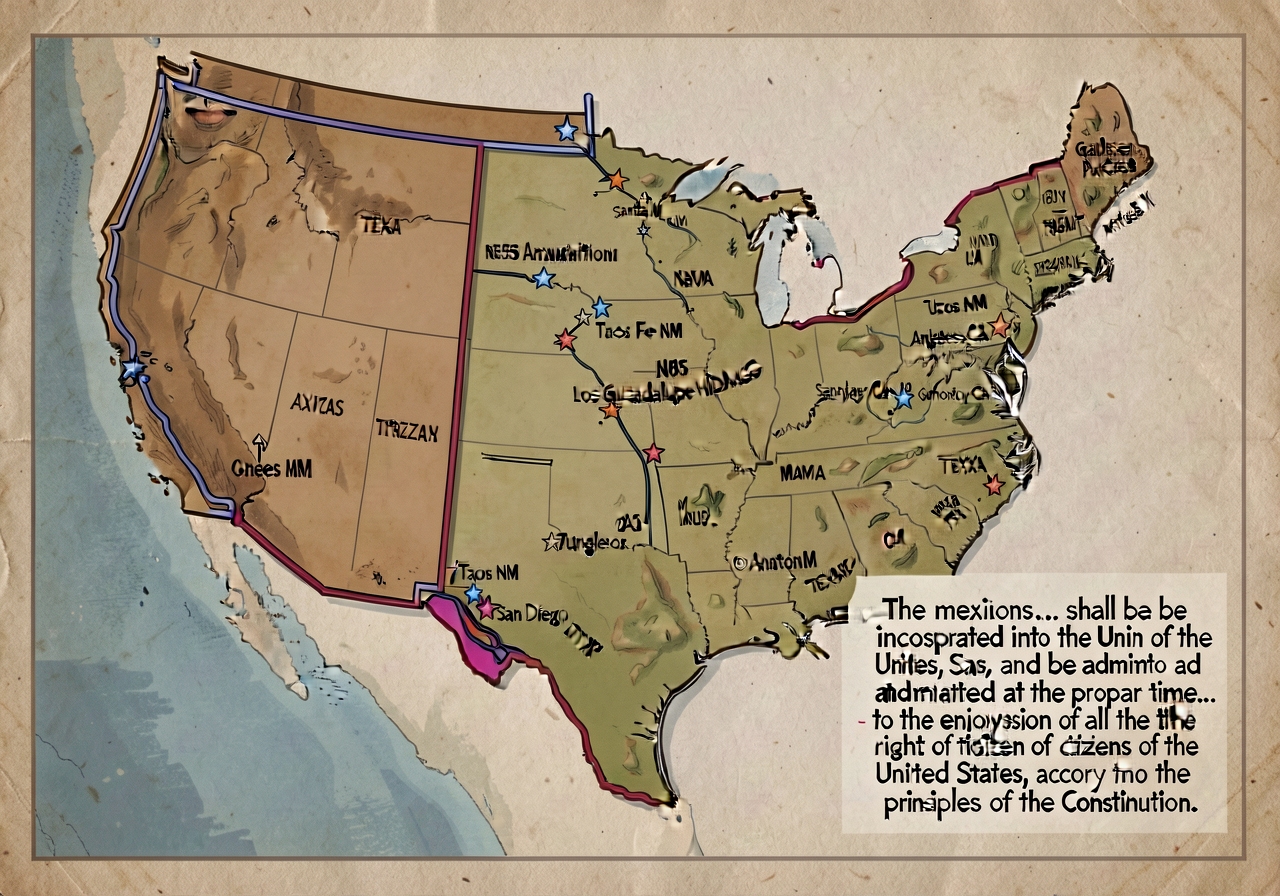 Mexican Cession Map — pre-1846 Mexican territory boundary (including all of present-day California, Nevada, Utah, most o