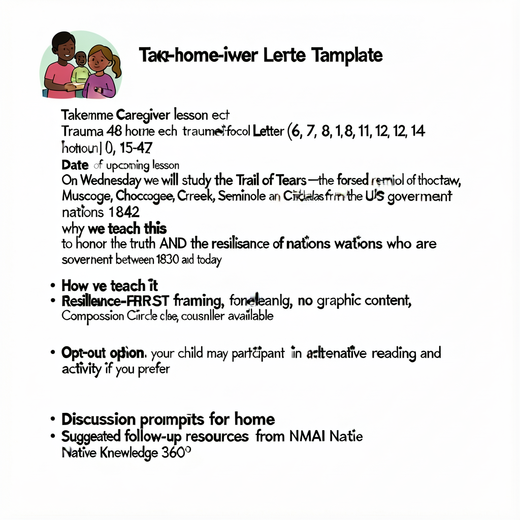 Take-home Caregiver Letter Template (Trauma-Informed Protocol Letter) — one-page caregiver letter sent home 48 hours bef