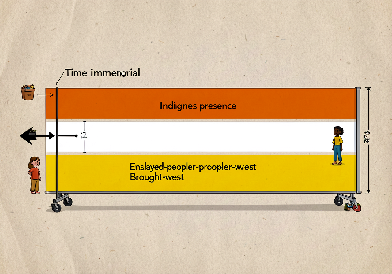 MG-4 mounted at child eye level, 12 feet long, 24 inches tall. Three colored bands: upper band orange (continuous Indige