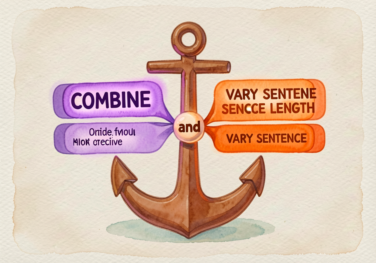 Updated revision-moves anchor with all 5 cards, today's two highlighted: COMBINE (purple highlight, illustrated with two