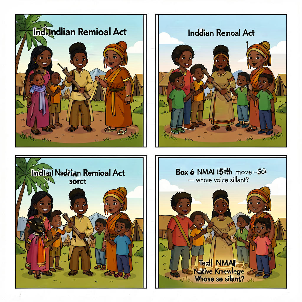 MG-7 6-box format completed in pairs on the Indian Removal Act text excerpt (age-adapted via NMAI Native Knowledge 360 c