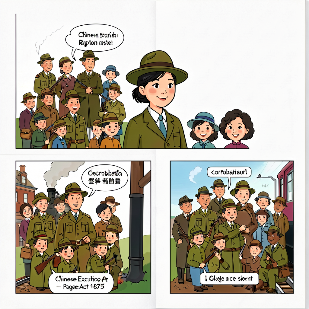 MG-7 6-box format with Chinese Exclusion Act age-adapted excerpt. Box 4 corroboration pairs with Page Act 1875. Box 6 wh