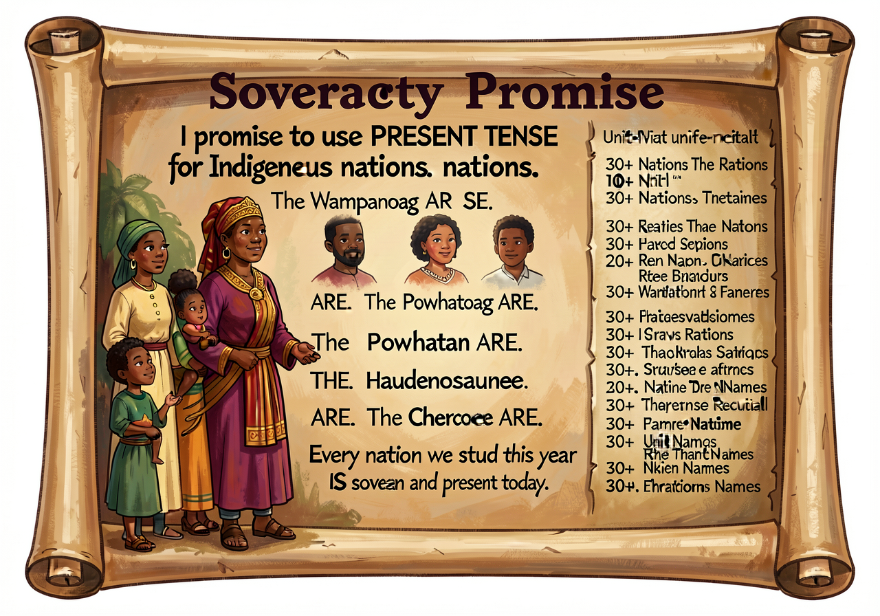 Sovereignty Promise — unit-wide standing-recital poster carried over from G2-Fall through G4-Spring and intensified for 