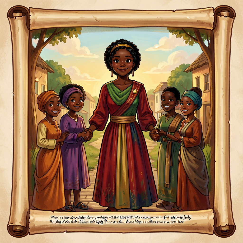 Humanity-First Promise — paired with MG-8 for trauma-informed lessons on slavery (Lessons 9, 10, 13, 16, 19). Five-line 