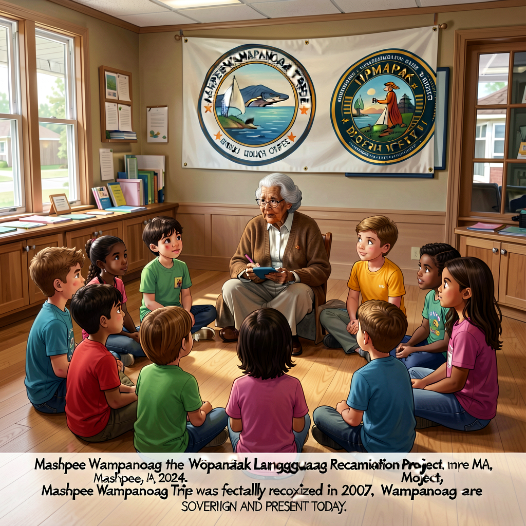Photograph of children at the Mashpee Wampanoag Tribe Education Office Wôpanâak Language Reclamation Project (Mashpee MA