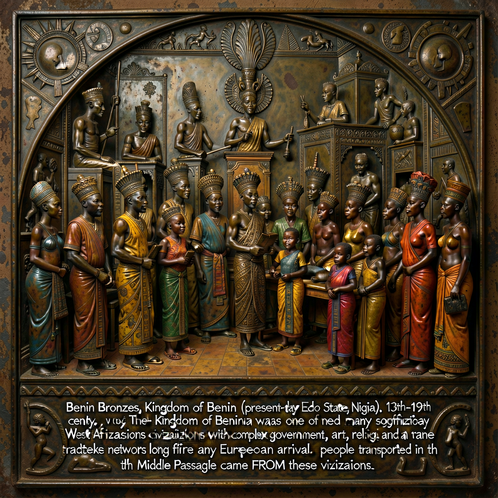Photograph of art from the Kingdom of Benin (West Africa, pre-colonial period) — the Benin Bronze plaques (now mostly he